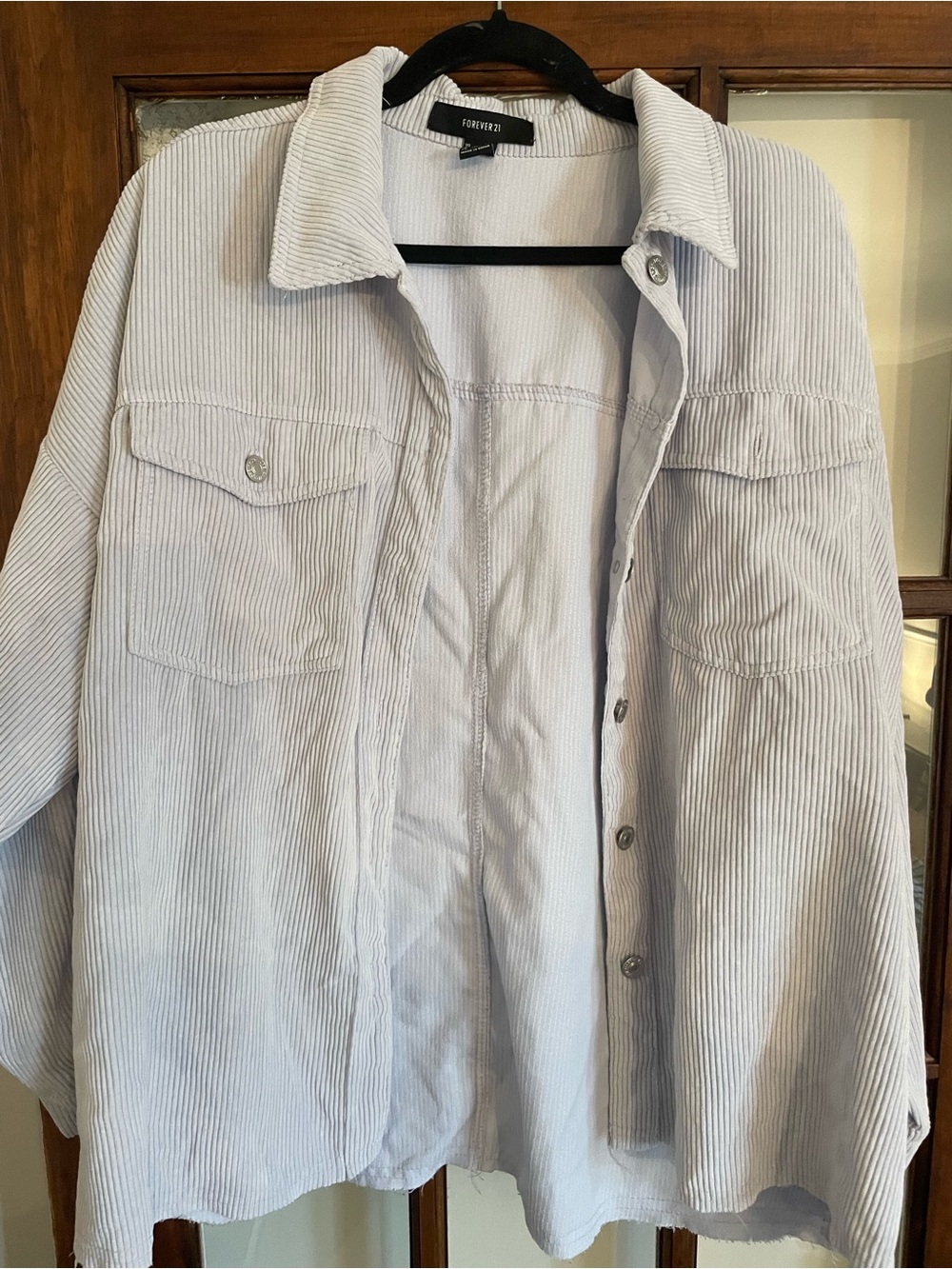 Forever 21 Light Gray Corduroy Button-Front Shirt